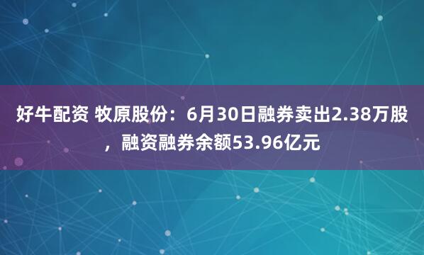 好牛配资 牧原股份：6月30日融券卖出2.38万股，融资融券余额53.96亿元